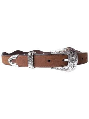 DDD Western Leather Belt in Brown Engraved Buckle Cowboy Style Women's Small
